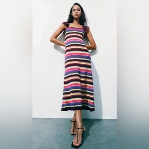 NWT Women's Zara Special Edition Crochet Knit Striped Maxi Dress